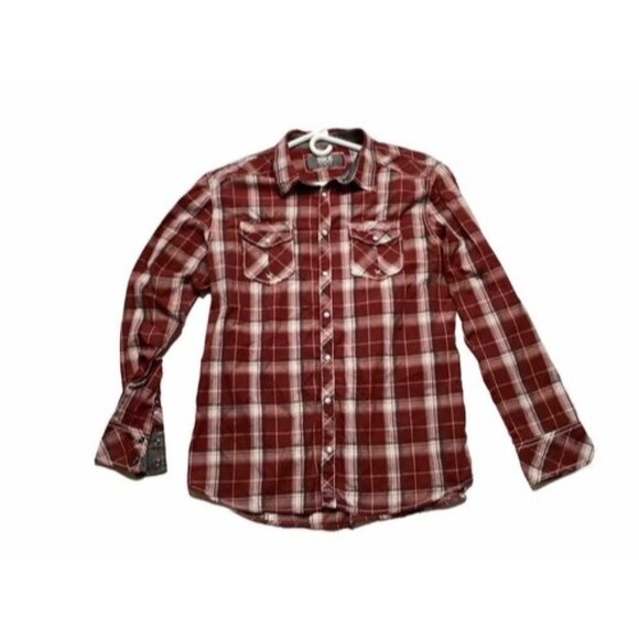 BKE Mens Pearl Snap Button Up XL Long Sleeve Shirt Button Down Plaid Men's Red - Picture 1 of 4